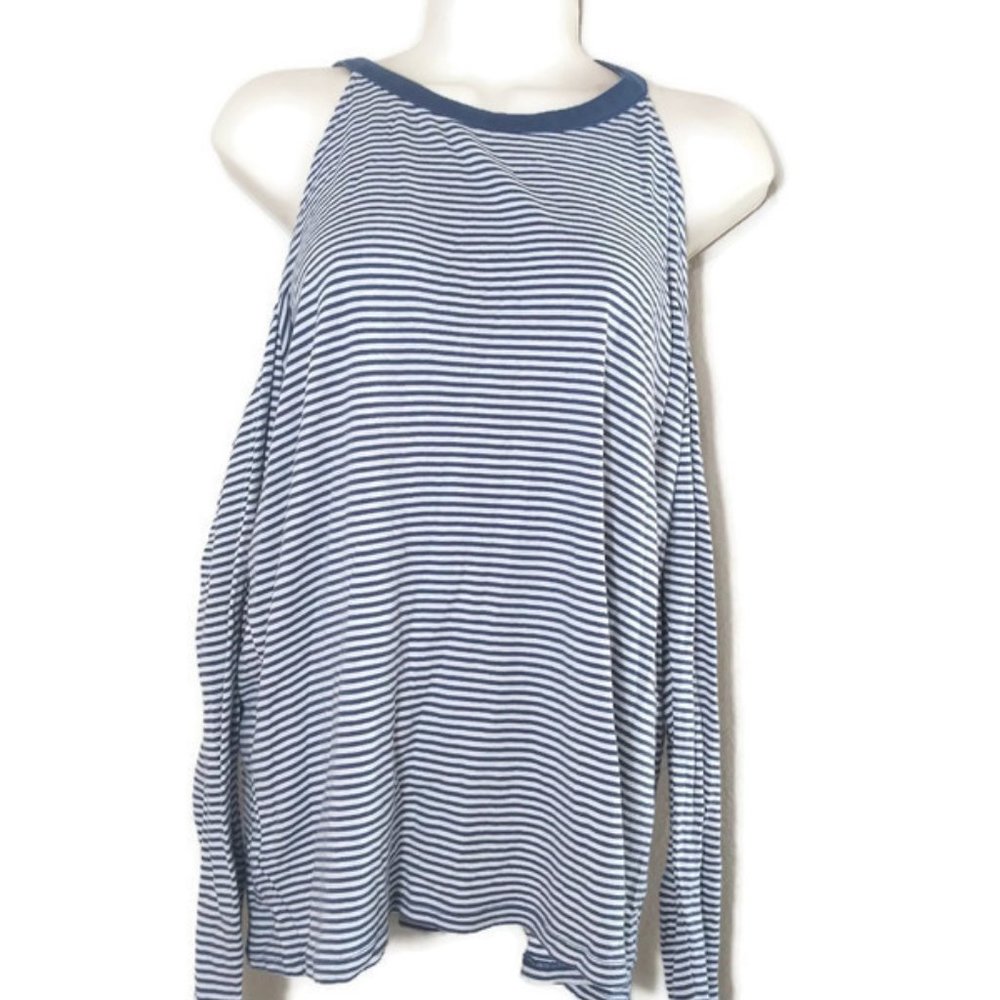 LOFT BLOUSE TOP COLD SHOULDER STYLE WITH STRIPES